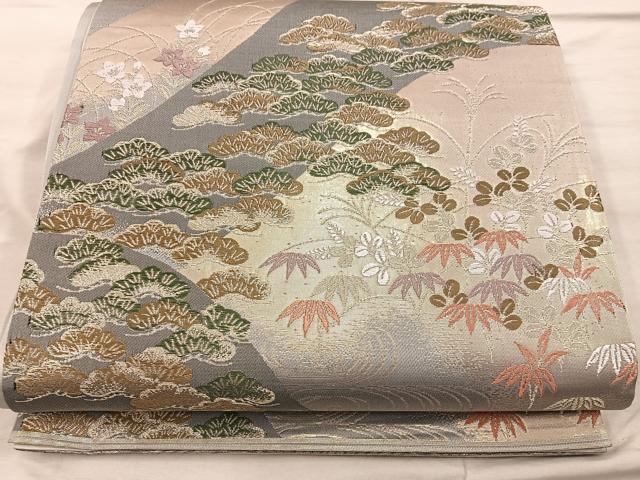 平和屋着物◎六通柄袋帯 遠山寿松文 金糸 正絹 逸品 BAAX0556mz