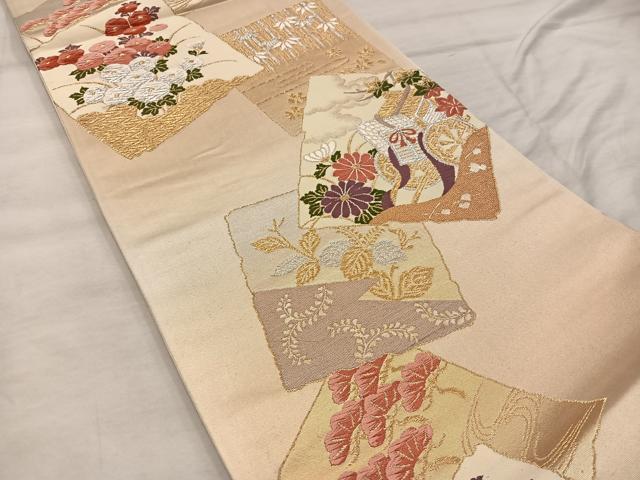 平和屋着物◎六通柄袋帯 雅 色紙重ね御所車花文 金銀糸 正絹 逸品 BAAX0564mz