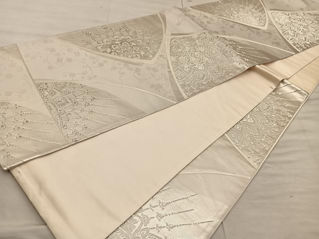 平和屋着物◎六通柄袋帯 正倉院花文 銀糸 正絹 逸品 BAAX0577mz