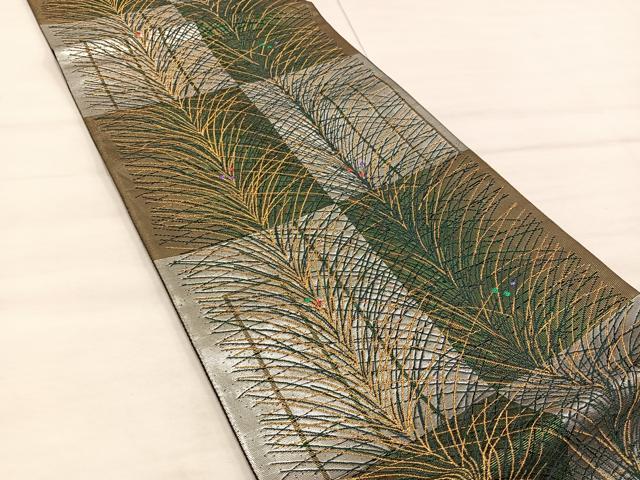 平和屋着物◎六通柄袋帯 草葉文 金糸 正絹 逸品 BAAX0587mz