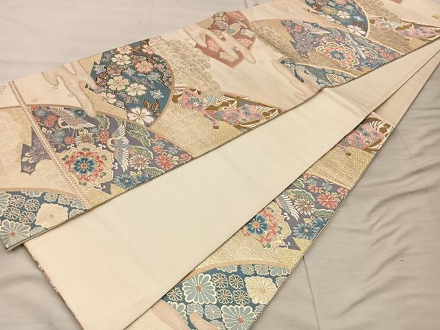 平和屋着物◎六通柄袋帯 唐織 九百錦 華扇百趣文 金糸 正絹 逸品 BAAX0594mz