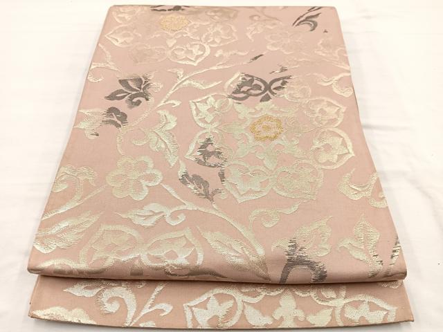 平和屋着物◎六通柄 京袋帯 花唐草文 金糸 正絹 逸品 BAAX0612hv