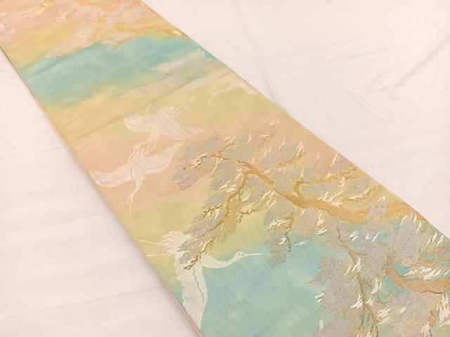 平和屋着物◎六通柄袋帯 樹林飛鶴文 金銀糸 正絹 逸品 BAAX0616hv