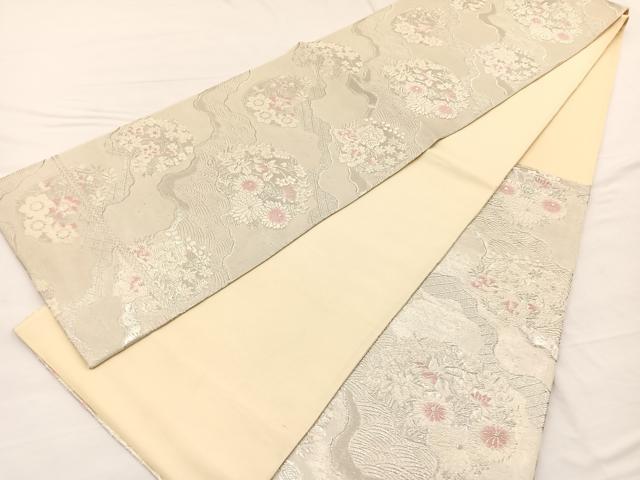 平和屋着物◎六通柄袋帯 唐織 流水花文 銀糸 正絹 逸品 BAAX0618hv
