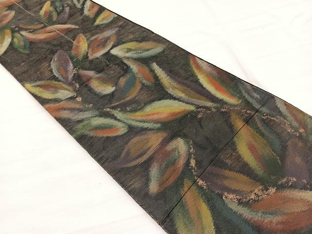 平和屋着物◎六通柄袋帯 草葉文 金糸 引箔 正絹 逸品 BAAX0622hv