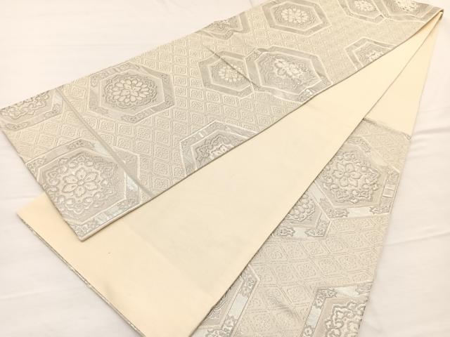 平和屋着物◎六通柄袋帯 亀甲花文 銀糸 正絹 逸品 BAAX0631hv