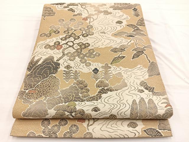 平和屋着物◎六通柄袋帯 唐織 流水花文 金彩 正絹 逸品 BAAX0637hv