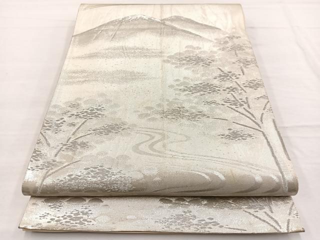 平和屋着物◎六通柄袋帯 重山風景文 銀糸 正絹 逸品 BAAX0638hv