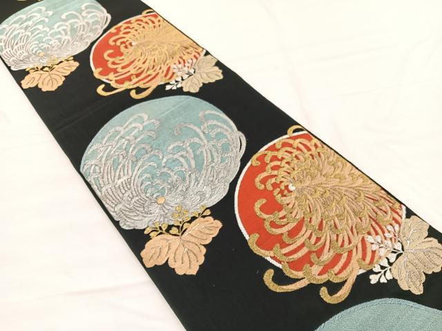 平和屋着物◎六通柄 本袋帯 乱菊丸文 黒地 金銀糸 正絹 逸品 BAAX0651hv
