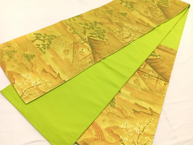 平和屋着物◎六通柄袋帯 手描き 人物風景文 金糸 引箔 正絹 逸品 未使用 BAAX0654hv