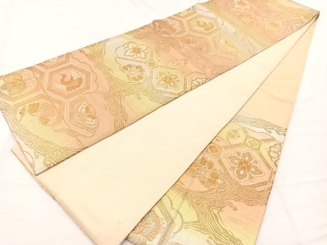 平和屋着物◎六通柄袋帯 唐織 松菱天井花文 金糸 正絹 逸品 BAAX0656hv