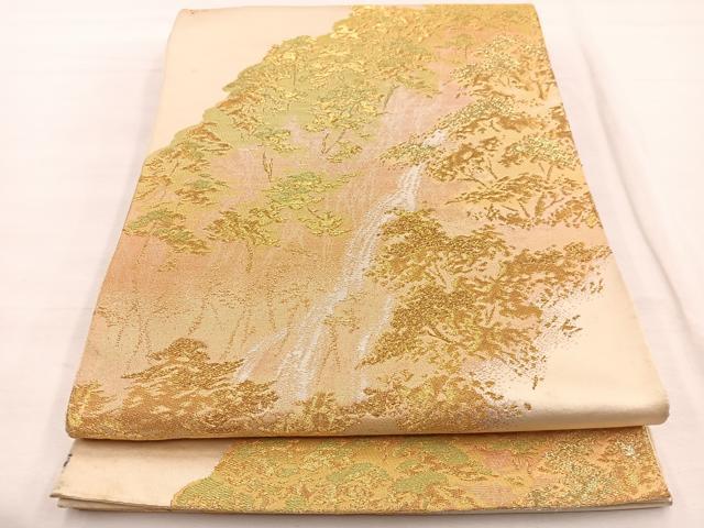 平和屋着物◎六通柄袋帯 唐織 渓流風景文 金糸 正絹 逸品 BAAX0662hv