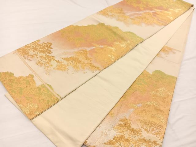 平和屋着物◎六通柄袋帯 唐織 渓流風景文 金糸 正絹 逸品 BAAX0662hv