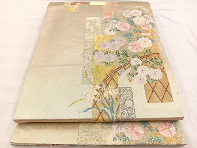 平和屋着物◎六通柄袋帯 唐織 花幻想 丹冊情景 金糸 正絹 逸品 BAAX0684hv