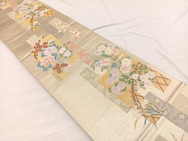 平和屋着物◎六通柄袋帯 唐織 花幻想 丹冊情景 金糸 正絹 逸品 BAAX0684hv
