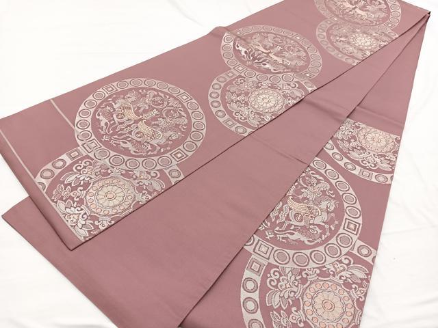 平和屋着物◎六通柄 本袋帯 唐織 狩猟丸文 銀糸 正絹 逸品 BAAX0686hv