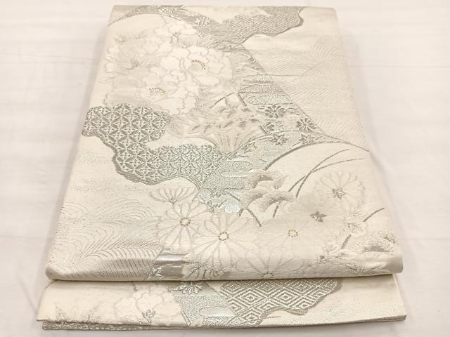 平和屋着物◎六通柄袋帯 唐織 重山花文 金銀糸 正絹 逸品 BAAX0692hv