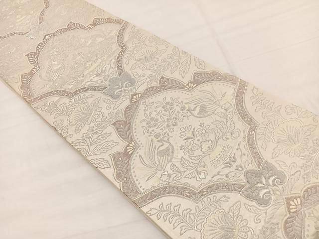 平和屋着物◎六通柄袋帯 唐織 向かい鳥飾花文 銀糸 三越扱い 正絹 逸品 BAAX0693hv