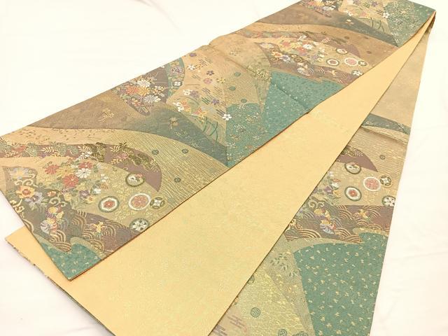 平和屋着物◎佐賀錦 六通柄袋帯 鴛鴦花蝶文 金銀糸 正絹 逸品 未使用 BAAX0695hv