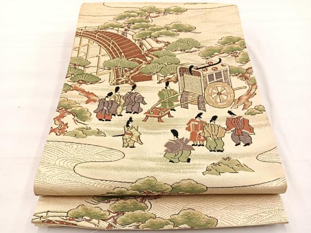 平和屋着物◎六通柄袋帯 唐織 人物風景文 金糸 正絹 逸品 BAAX0702hv