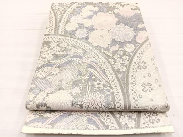 平和屋着物◎六通柄袋帯 清香精繍文 プラチナ箔 正絹 逸品 BAAX0724hv