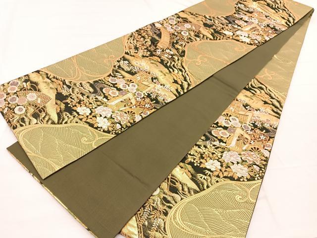 平和屋着物◎六通柄袋帯 御所車流水花文 金糸 正絹 逸品 BAAX0731hv