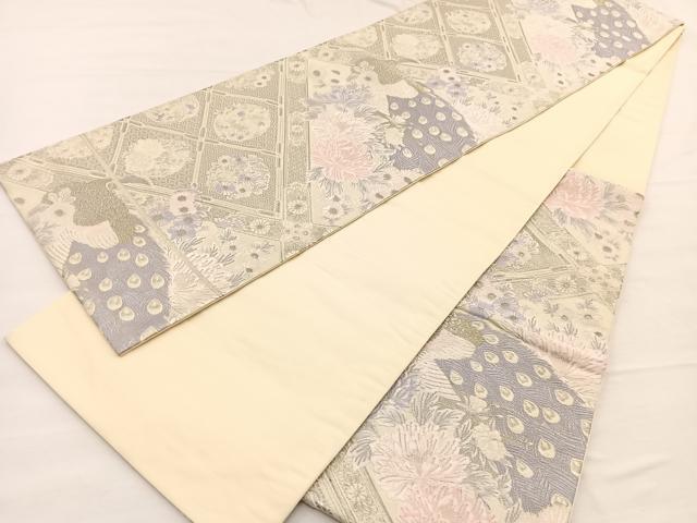 平和屋着物◎六通柄袋帯 唐織 菱天井孔雀花文 プラチナ箔 正絹 逸品 BAAX0733hv