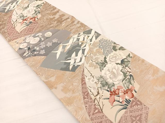 平和屋着物◎六通柄袋帯 唐織 雪輪花蝶文 金糸 正絹 逸品 BAAX0738hv