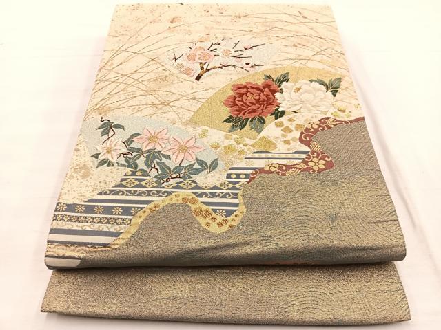 平和屋着物◎六通柄袋帯 唐織 地紙花文 金糸 正絹 逸品 BAAX0744hv