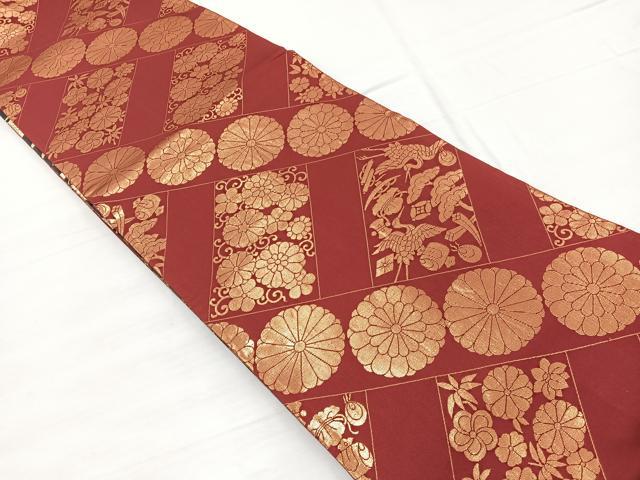 平和屋着物◎両面 六通柄袋帯 唐織 飛鶴松竹梅 金銀糸 正絹 逸品 BAAX0750hv