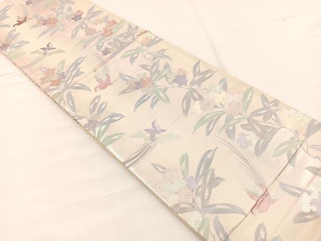 平和屋着物◎六通柄袋帯 花鳥文 銀糸 正絹 逸品 BAAX0770hv