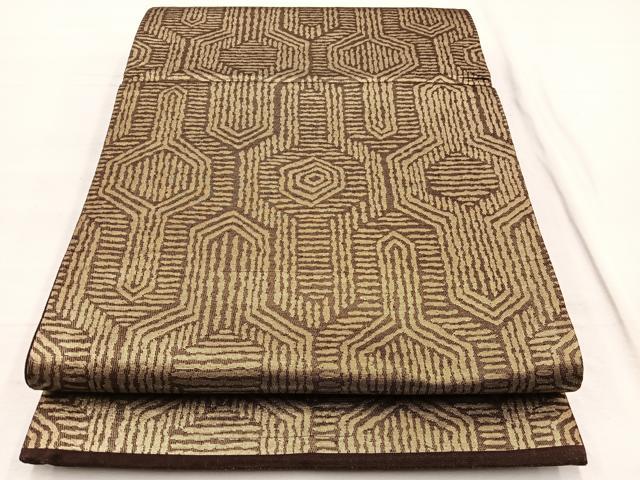 平和屋着物◎六通柄袋帯 幾何学文様 金糸 正絹 逸品 BAAX0779hv