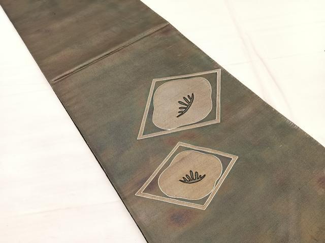 平和屋着物◎太鼓柄袋帯 駒刺繍 光琳梅菱文 銀糸 引箔 正絹 逸品 BAAX0781hv