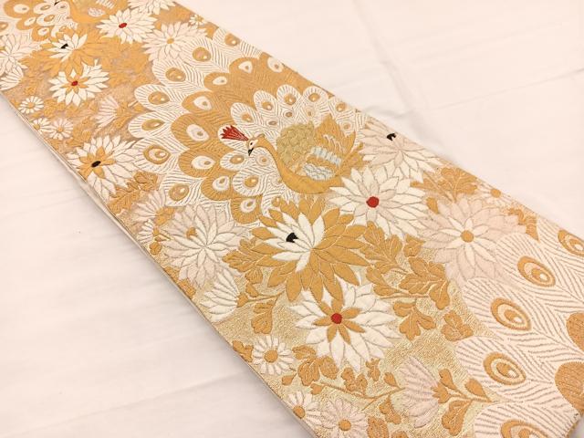 平和屋着物◎六通柄袋帯 孔雀花文 金銀糸 BAAX0790hv