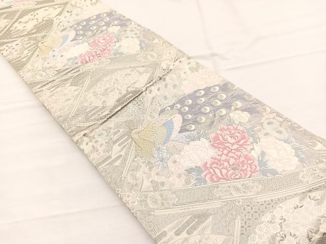 平和屋着物◎六通柄袋帯 唐織 桃山格天孔雀文 プラチナ箔 正絹 逸品 BAAX0812hv