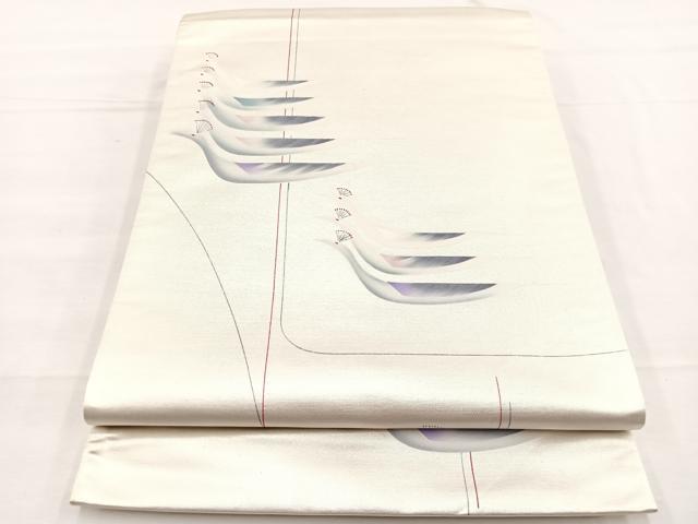 平和屋着物◎太鼓柄袋帯 手描き 群鶴 正絹 逸品 BAAX0814hv