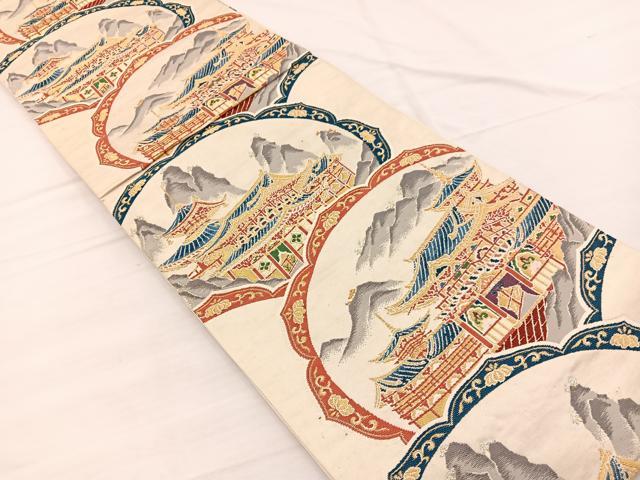 平和屋着物◎六通柄袋帯 唐織 風景絵皿文 金銀糸 正絹 逸品 BAAX0818hv