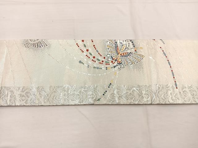 平和屋着物◎九寸名古屋帯 舞蝶文 金銀糸 正絹 逸品 BAAX0828hv