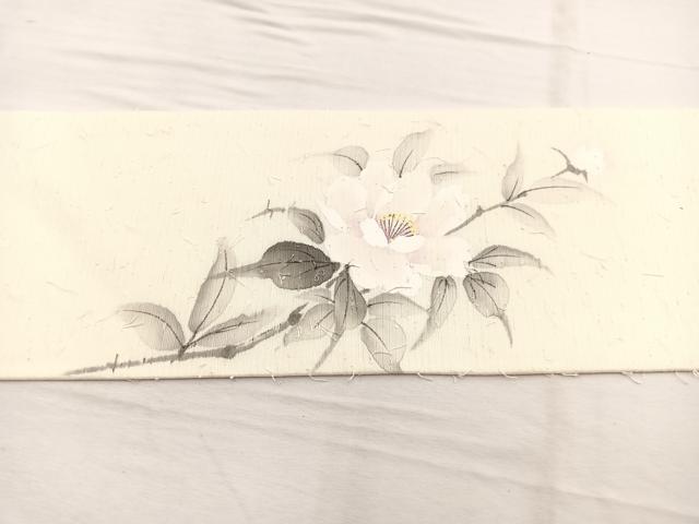 平和屋着物◎九寸名古屋帯 手描き 髭紬 民芸手織 牡丹 正絹 逸品 BAAX0836hv