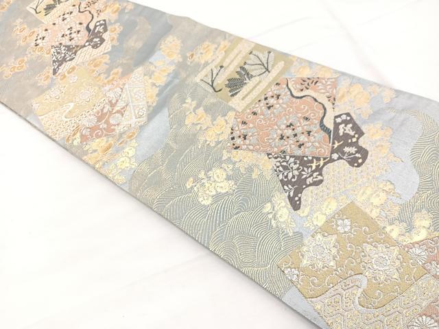 平和屋着物◎六通柄袋帯 道長色紙花唐草文 金銀糸 正絹 逸品 BAAX0861hv