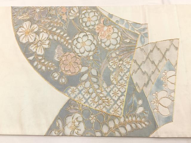 平和屋着物◎太鼓柄袋帯 総駒刺繍 辻が花 金糸 正絹 逸品 BAAX0866hv