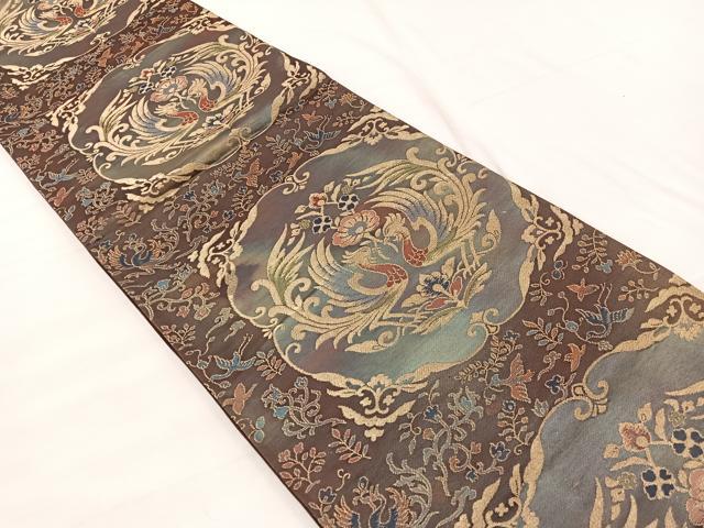 平和屋着物◎六通柄袋帯 花喰い鳳凰 金糸 正絹 逸品 BAAX0867hv