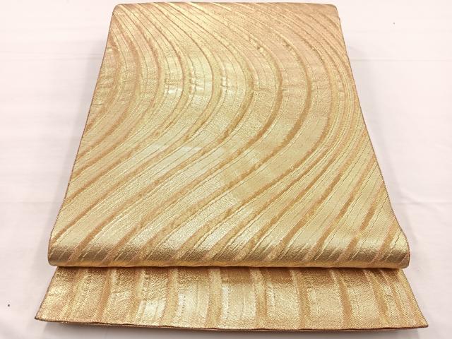 平和屋着物◎佐賀錦 六通柄袋帯 ふくれ織 流水文 金糸 正絹 逸品 BAAX0869hv