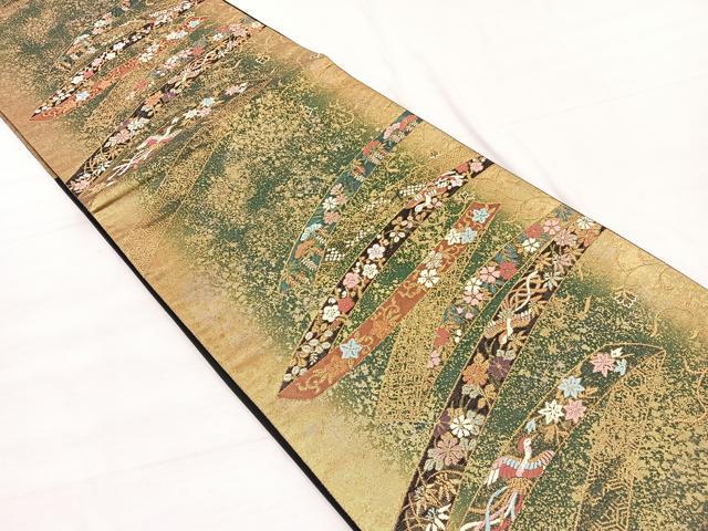 平和屋着物◎六通柄袋帯 唐織 熨斗鳳凰花文 瑞光貝箔 正絹 逸品 BAAX0874hv