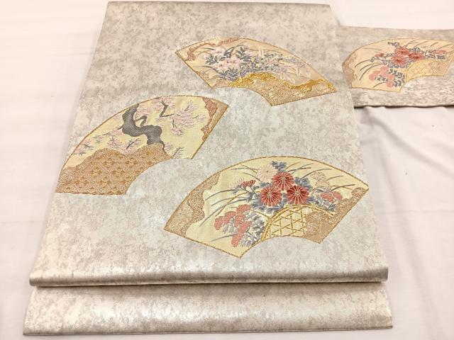 平和屋着物◎西陣 高島織物謹製 九寸名古屋帯 唐織 地紙花文 青銅箔 正絹 逸品 BAAX0888hv