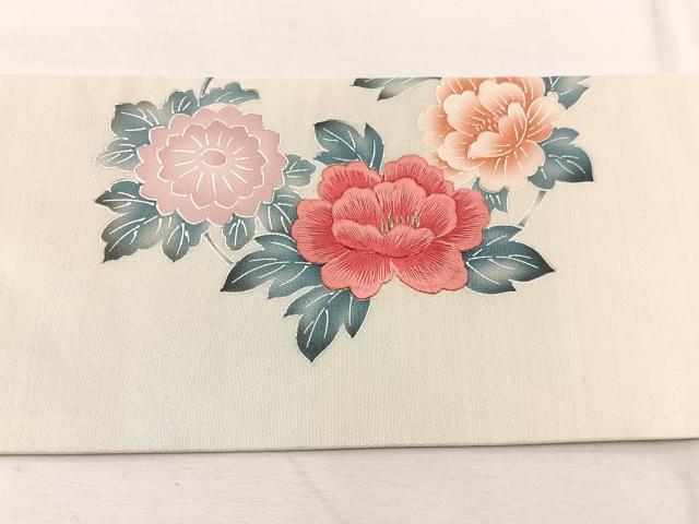 平和屋着物◎九寸名古屋帯 駒刺繍 流水花丸文 金銀糸 正絹 逸品 BAAX0889hv