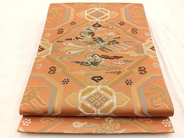 平和屋着物◎六通柄袋帯 唐織 鳳凰天井文様 金糸 正絹 逸品 BAAX0909hv