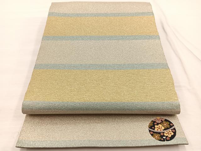 平和屋着物◎六通柄袋帯 綴れ 横段文 ワンポイント:鈴 金銀糸 正絹 逸品 BAAX0921hv