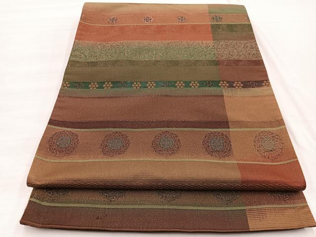 平和屋着物◎全通柄袋帯 横段花唐草文 金糸 正絹 逸品 BAAX0927hv