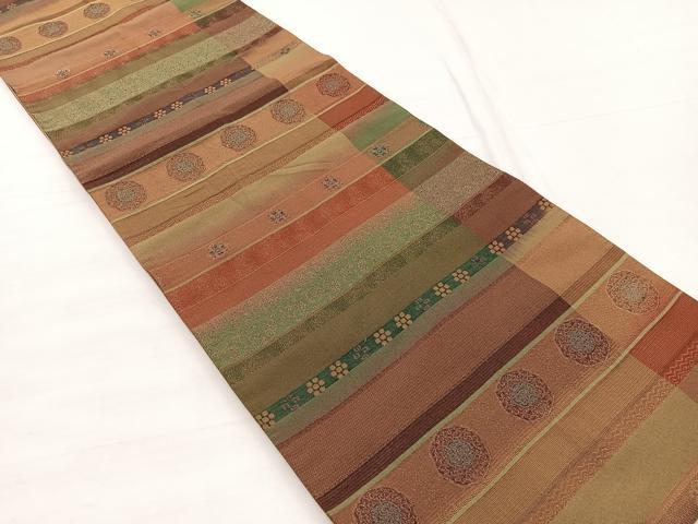 平和屋着物◎全通柄袋帯 横段花唐草文 金糸 正絹 逸品 BAAX0927hv